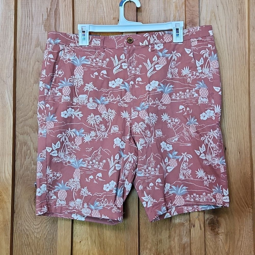 Jachs NY Stretch Twill Classic Chino Golf Preppy Shorts, Red Hawaiian Tropical - Picture 3 of 12